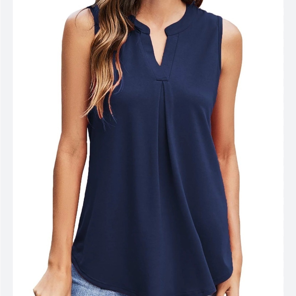 ANTHROPOLOGIE Pleione Blue Women’s Split  Hem Hi Low V Neck Sleeveless Tank EUC